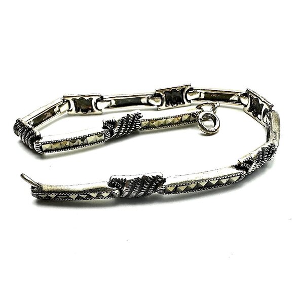 Vintage DBJ Marcasite Sterling Silver Link Bracelet — Art Deco Revival— NOS - Picture 5 of 11